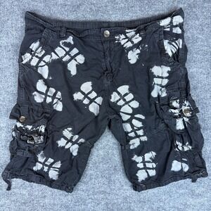 JEIKY Men's Cargo Shorts Black White Tie Dye Bleach Wash Casual Streetwear Short